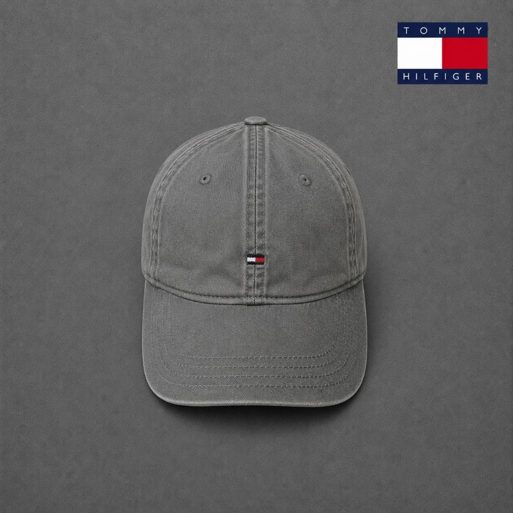 Topi Tommy Hilfiger Vintage Man Logo Baseball Grey Washed Cap Preloved Tommy Jeans