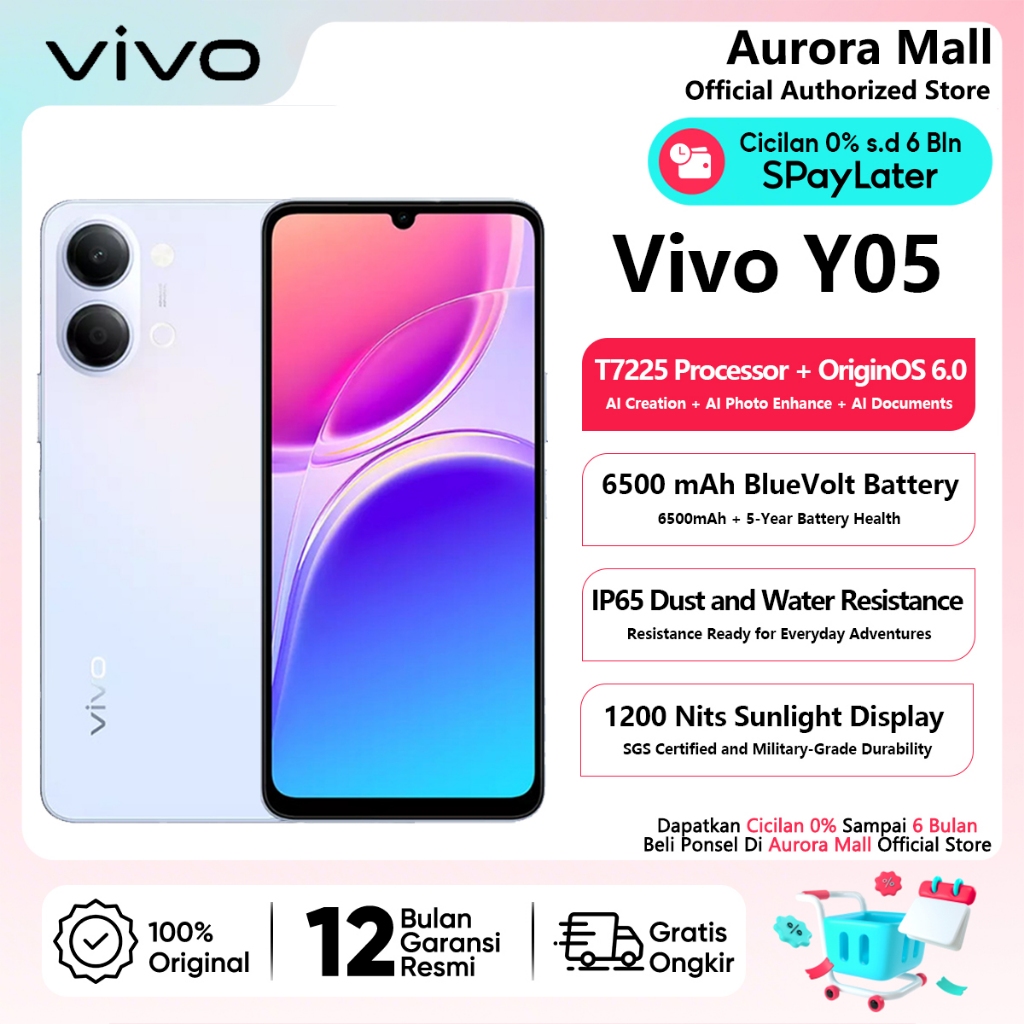 Hp Vivo Y05 4/64GB 4/128GB RAM 4GB+4GB Extended ROM 128GB Garansi Resmi Terbaru 2026 Ori Murah COD