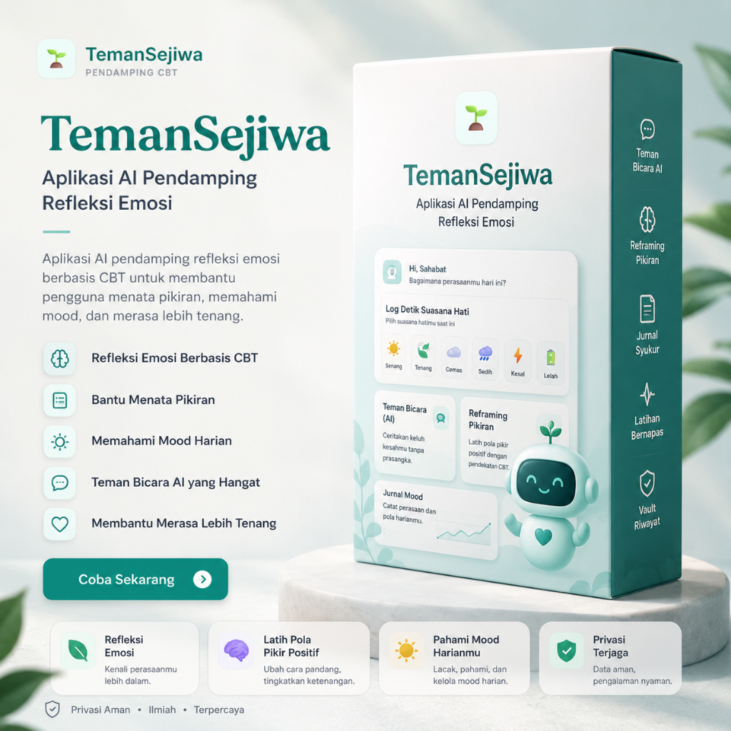 TemanSejiwa - Aplikasi refleksi emosi berbasis AI untuk membantu pengguna menata pikiran, memahami m