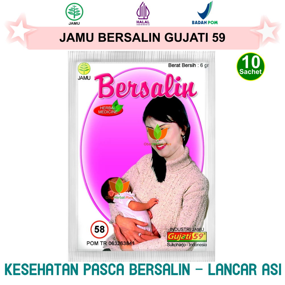 10 SACHET JAMU BERSALIN GUJATI 59 OBAT HERBAL SETELAH PASCA HABIS MELAHIRKAN PELANCAR ASI BUSUI IBU 