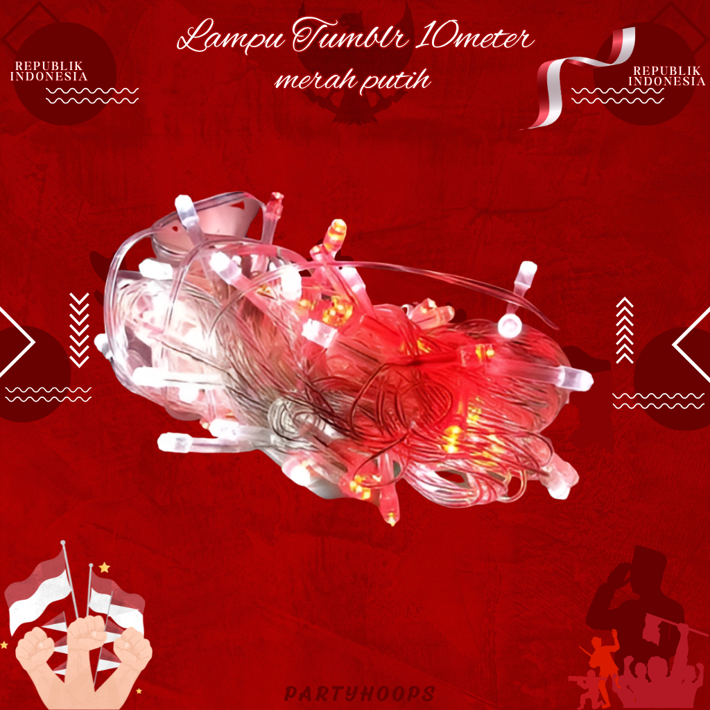 Lampu Tumbrl LED 10meter Merah Putih | Lampu LED Merah Putih Hiasan Kemerdekaan | Lampu Hias Merah P