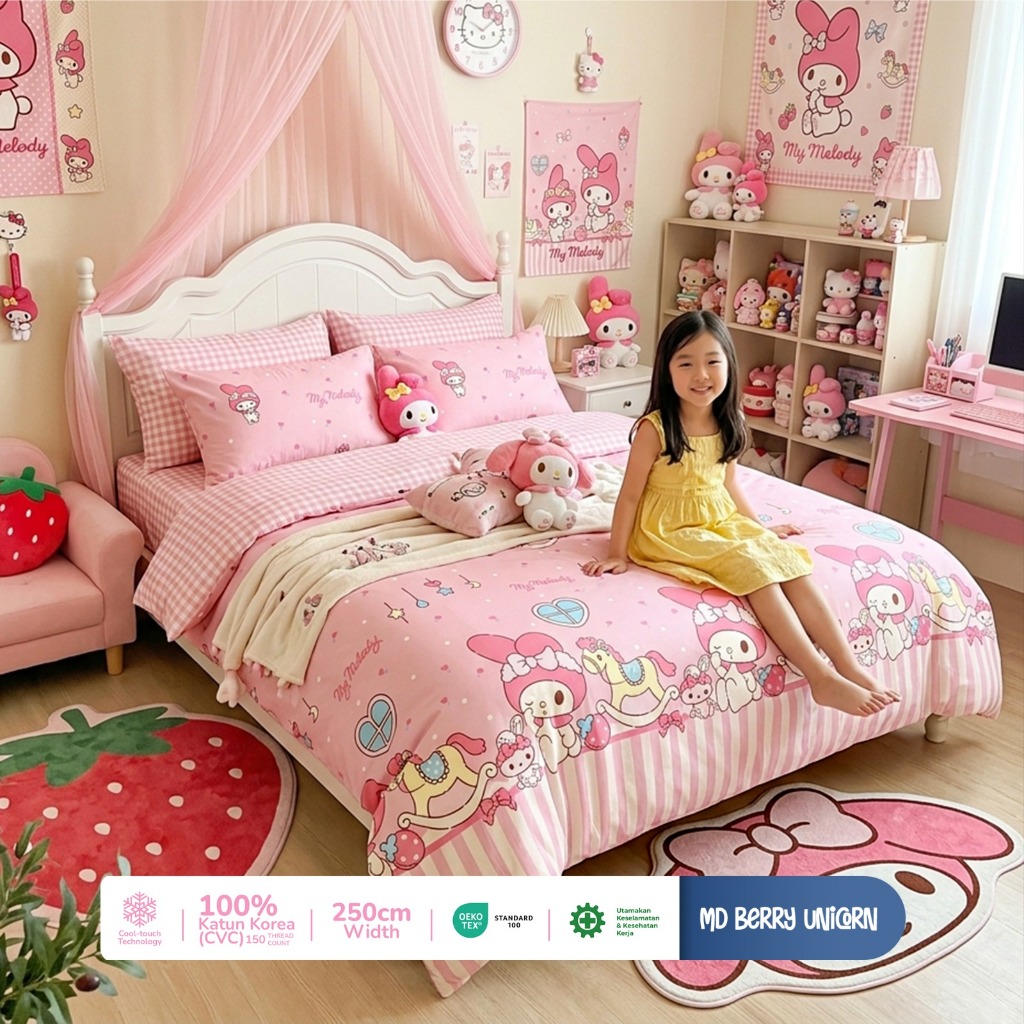 KAIN SPREI METERAN KATUN CVC MOTIF MD BERRY UNICORN