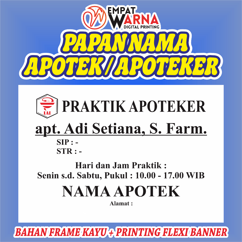 Papan Nama / Plang Apotek & Apoteker 80 x 60 | 60 x 40 cm