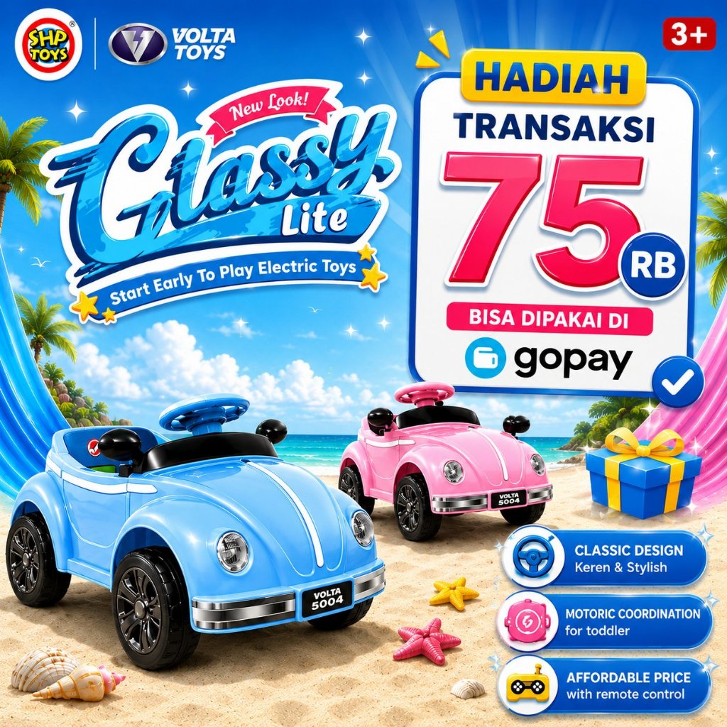 MAENAN ANAK MOBIL AKI VOLTA 5004 CLASSY LITE Pink - SHP TOYS