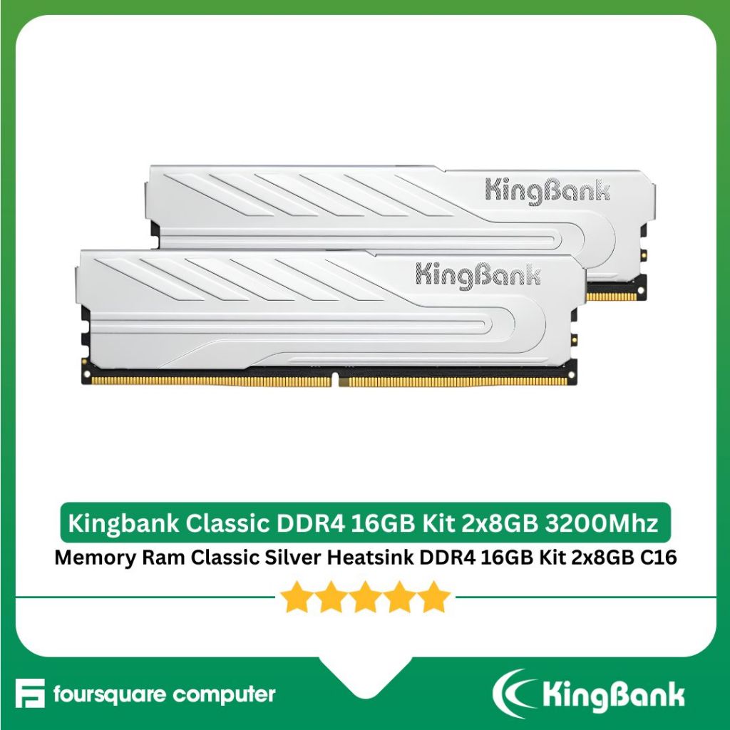KINGBANK Classis Ram DDR4 16GB Kit 2x8GB 3200Mhz C16 Silver Heatsink Ram Memory Desktop Support XMP 
