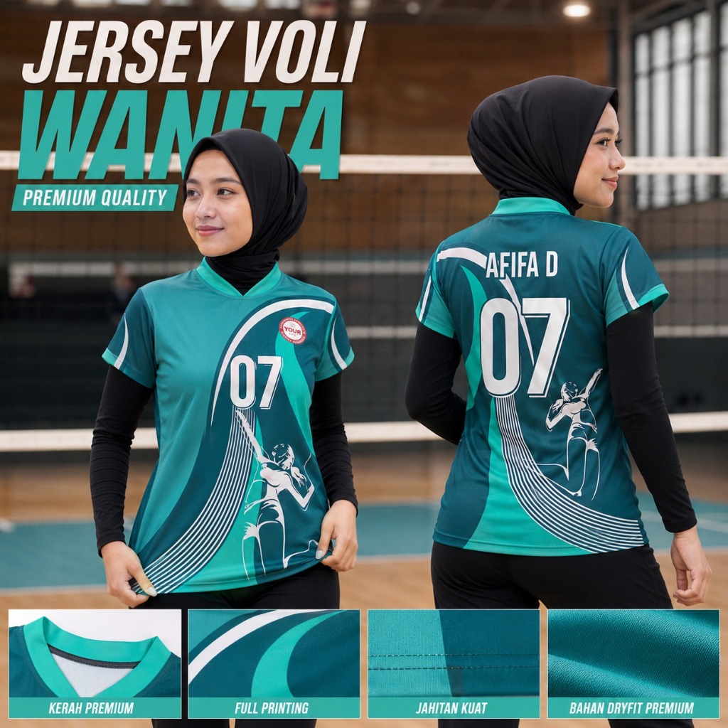 Jersey Voli Putri 004 Custom | Baju Voli Wanita Dry Fit Premium | Free Nama & Nomor | Full Printing