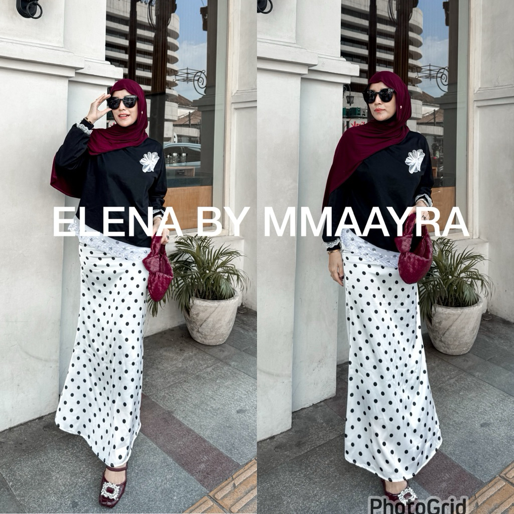 Baju Setelan Wanita kekinian - ELENA BY MMAAYRA - Setelan kaos dan rok polka
