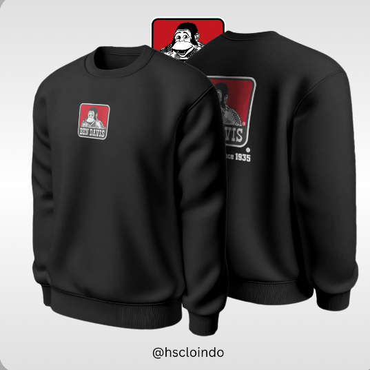 Jaket HSCLO XS-5XL Sweater BEN DAVIS Skate Hip Hop Crewneck Big Size Hitam