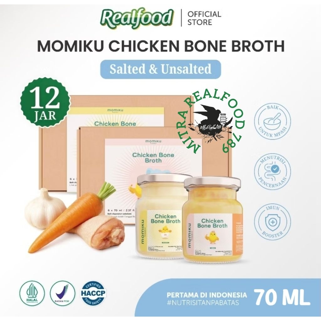 Realfood Momiku Chicken Bone Broth Rasa Salted & Unsalted ( Minuman Mpasi Kaldu Tulang Ayam Rasa Asi