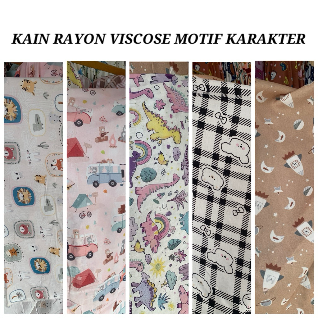 bahan kain katun rayon motif karakter terbaru/rayon motif anak anak