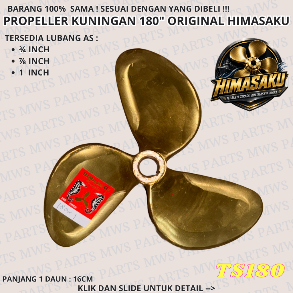 180" KIPAS PERAHU BALING BALING KAPAL PROPELLER KUNINGAN LH PUTERAN PUTARAN KIRI ORIGINAL HIMASAKU B