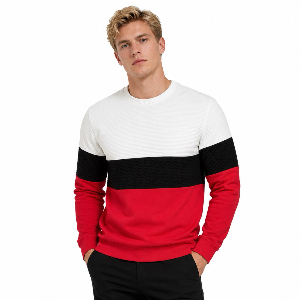 Crewneck Threetone White Black Red
