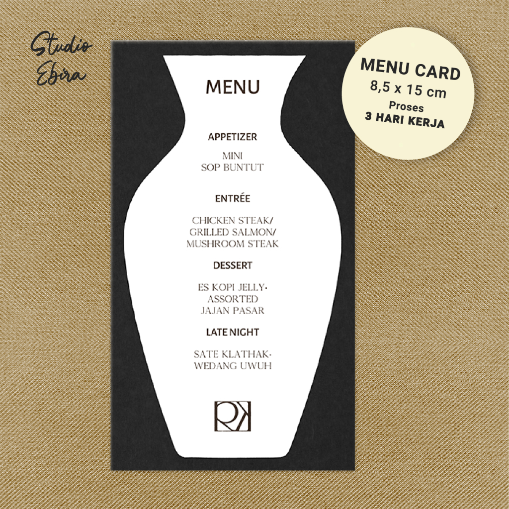 Menu Card Pernikahan Aesthetic | Semi Custom | Fancy Paper Tebal