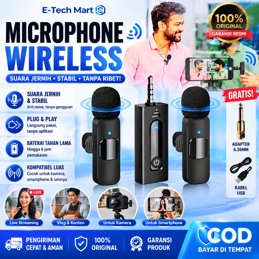 (Stok ready) K35 Pro+3.5mm Adaptor Jack Clip On Mic Imam Masjid Mikropon Tanpa Kabe Vlogging 3.5mm