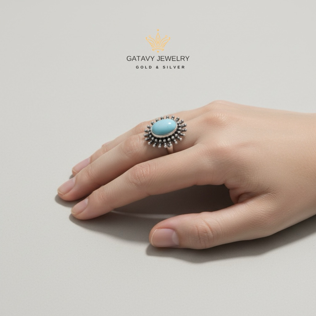 Cincin Perak 925 Dengan Permata Larimar | Ring Silver 925 With Larimar Stone | Gatavy Jewelry | GJR 