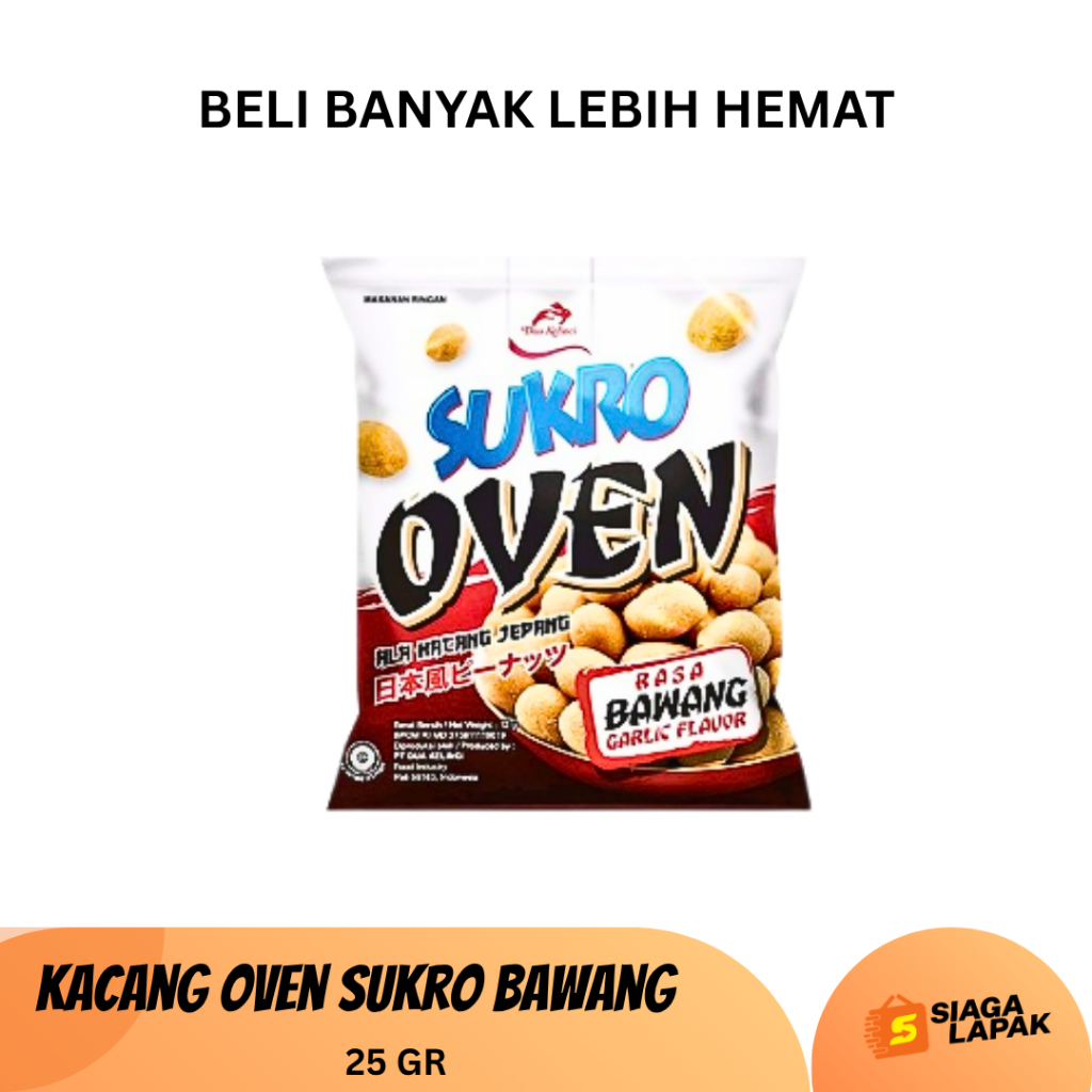 Kacang Sukro Oven Bawang 25gr Kacang Tanah Bersalut Cap Dua Kelinci