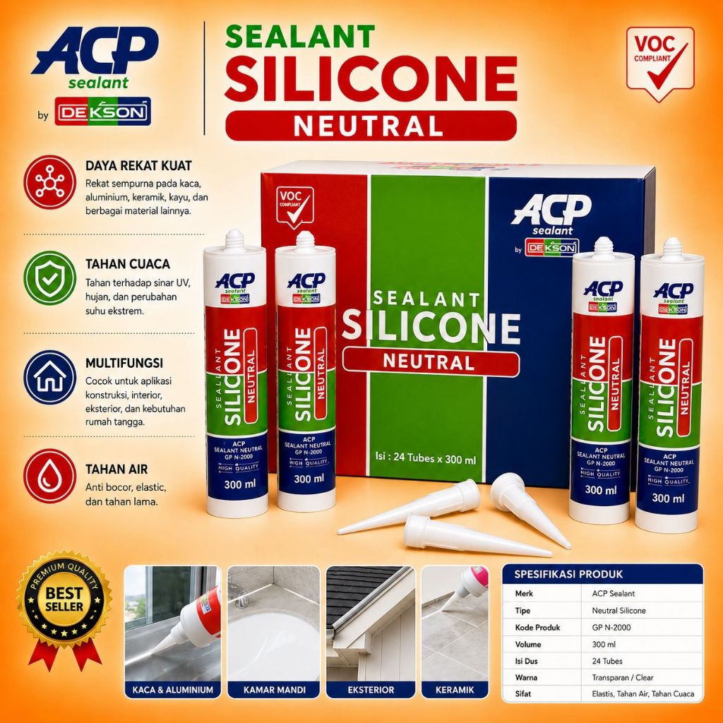 NEW - SEALANT SILIKON NETRAL 300ML DEKSON DEXTONE BEST SILENT SILICONE NEUTRAL SERBAGUNA LEM