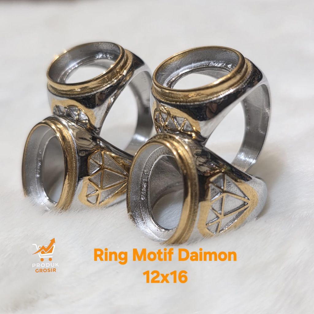 Ring Batu Cincin Emban Titanium Kombinasi Motif Daimon 12x16 Desain Elegan dan Modern