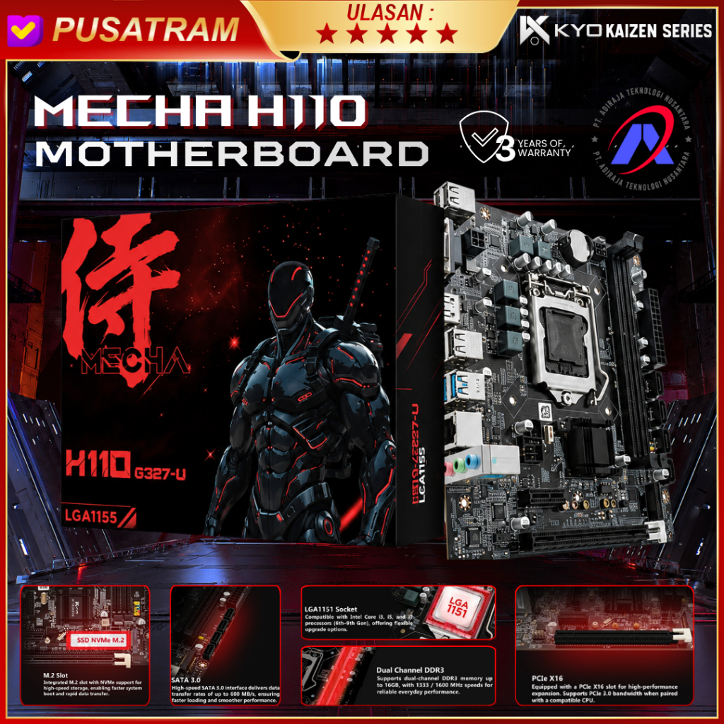 Motherboard KYO KAIZEN MECHA H110 DDR3 INTEL Socket LGA 1151 Mainboard H110 Mobo DDR3 GARANSI RESMI 