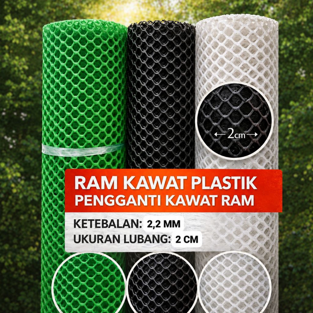 Kawat Ram Plastik HDPE Multifungsi Tebal 2.2 mm | Lebar 125cm | Lubang 2cm | Anti Karat | Panjang 1–