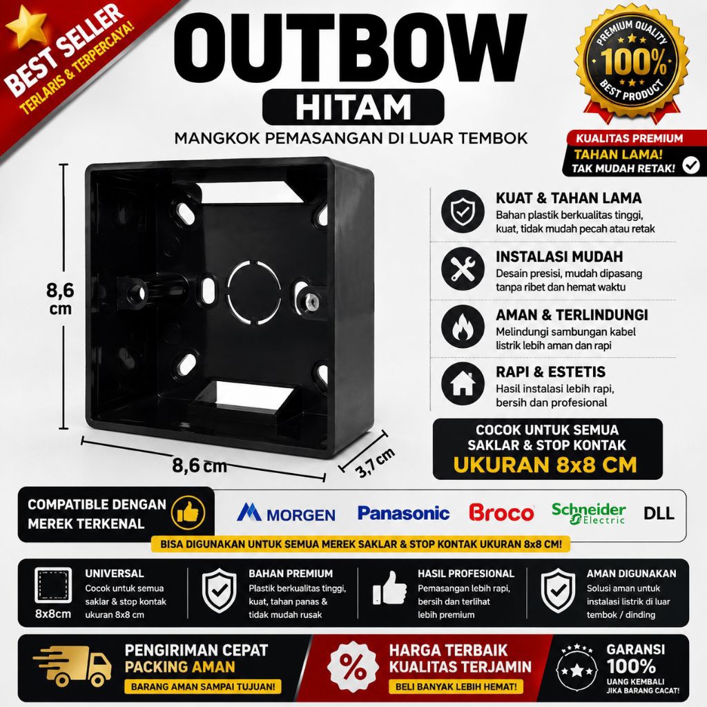 Outbow Dus - Dus Mangkok Saklar & Stop Kontak / Outbow Dus Warna Hitam dan Putih