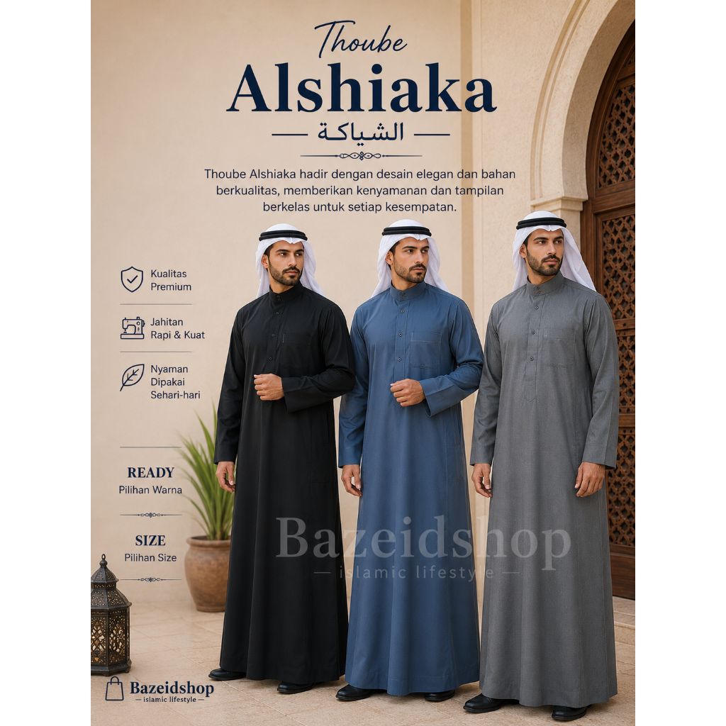 gamis/jubah merk Al shiaka 100% original saudi | Reathobe Al shiaka (chat admin untuk ukuran dan war