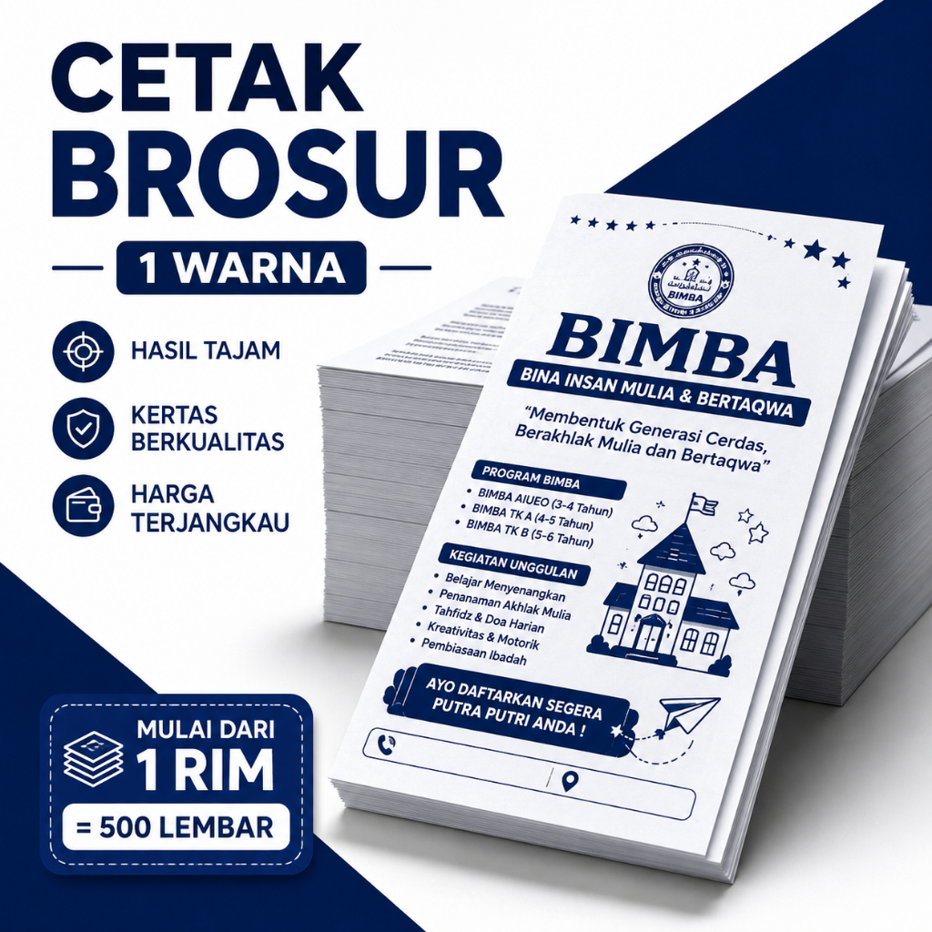 CETAK BROSUR HVS OFFSET 1 WARNA 1 RIM
