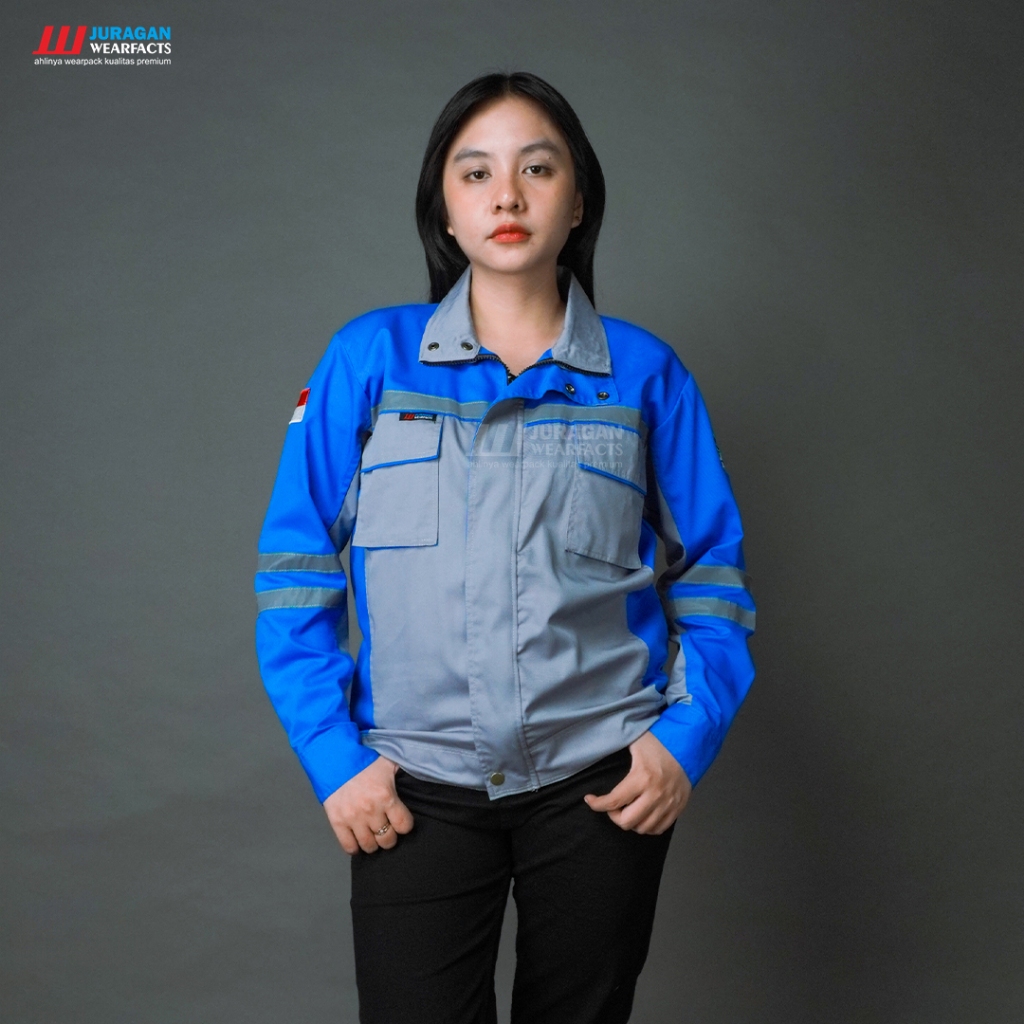 Juragan Wearfacts - Wearpack Atasan Model Semi jaket Warna Abu - abu Kombinasi Biru Benhur