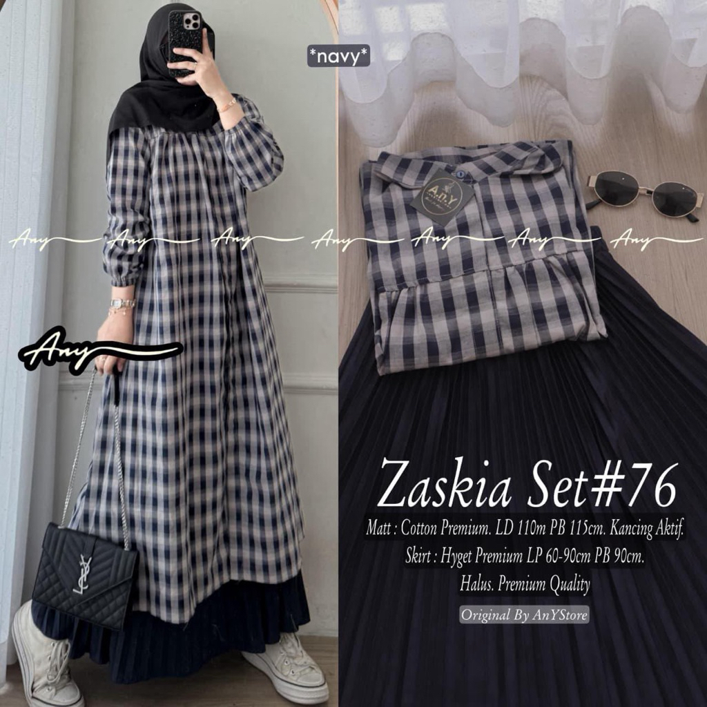 denza megan delta flavy balqis floryn set tunik katun stripe rok plisket by any