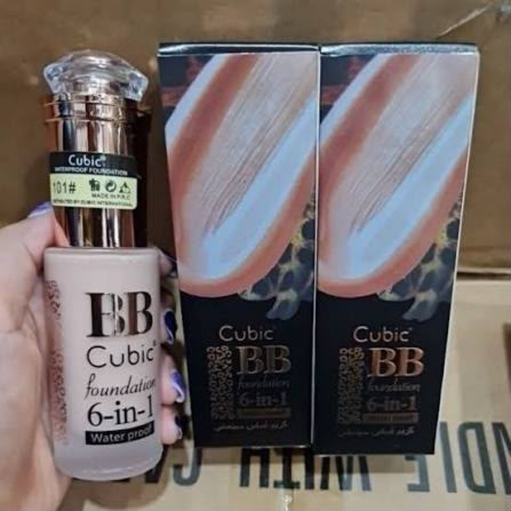 BB Cubic Foundation 6 in 1 Waterproof 50ml - Tahan Air, Menutupi Rata, Tersedia 2 Warna