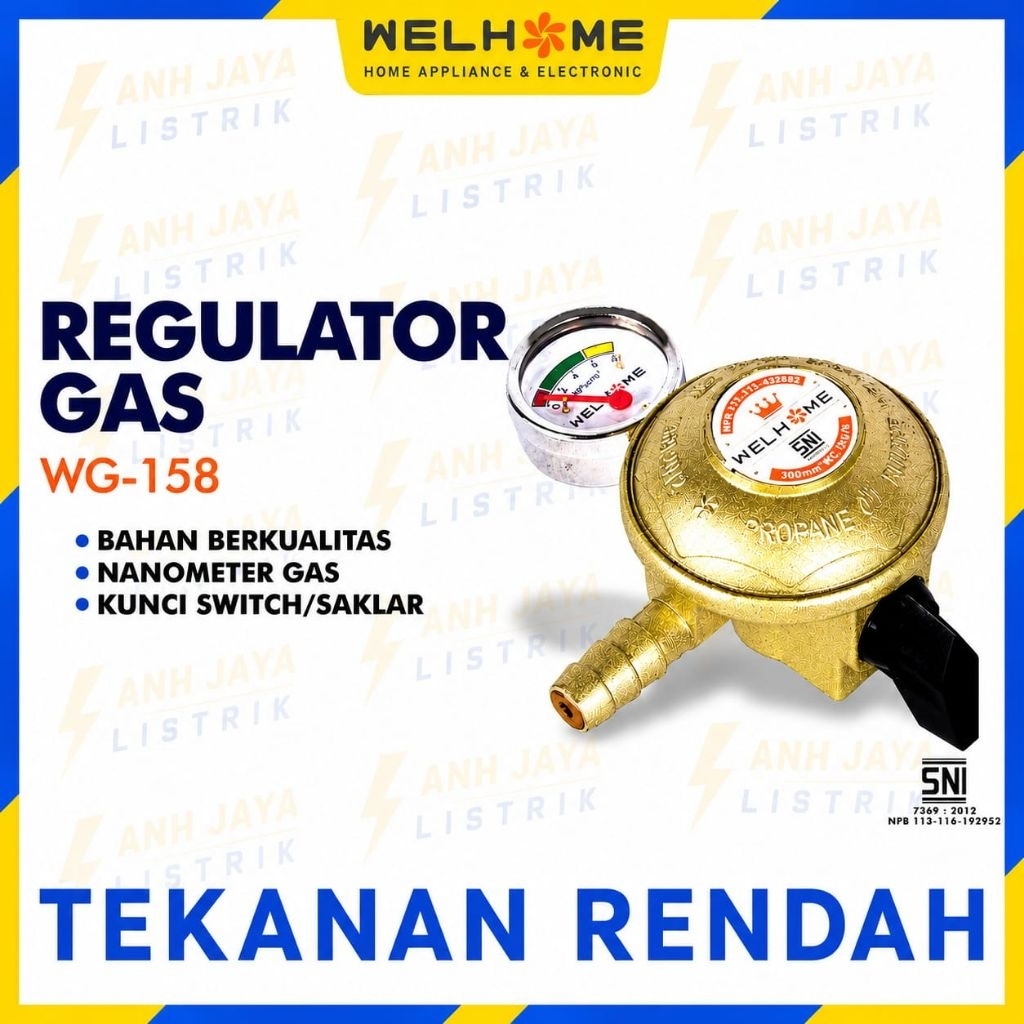 REGULATOR KEPALA GAS WELHOME WG-158 / SELANG GAS WELHOME WG-218 / REGULATOR GAS KOMPLIT SELANG WELHO