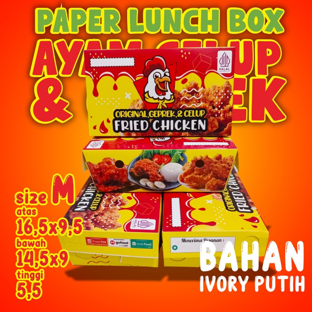 SIZE M -isi 100- IVORY Paper Lunch Box Ayam celup Fried Chicken Dkriuk