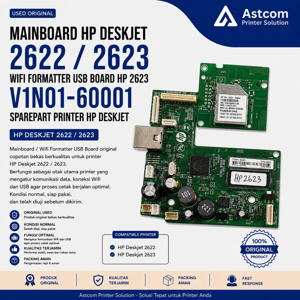 Mainboard HP DeskJet 2622 2623 V1N01-60001 Used Original WiFi Formatter USB Board