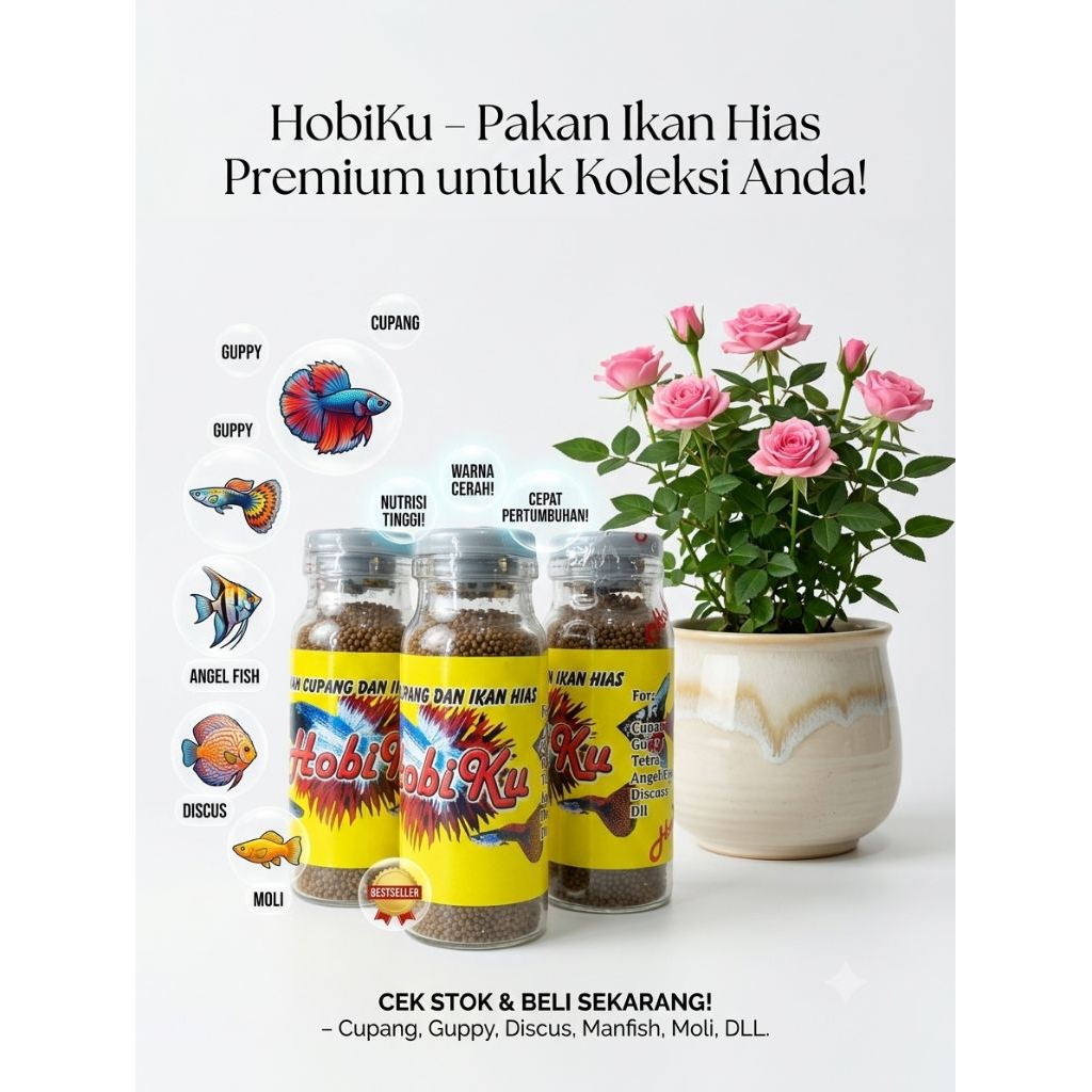 Pelet Ikan Hias Hobiku 20gr Pakan Ikan Cupang Platy Molly  Discuss Guppy Tetra Glofish dll