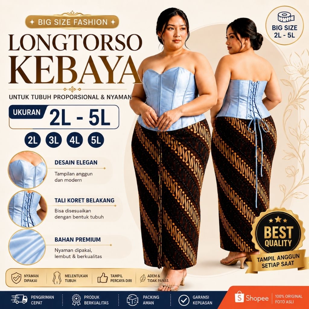 BIG SIZE LONGTORSO KEBAYA SATIN JUMBO / LONGTORSO KEBAYA / BUSTIER LONGTORSO SATIN