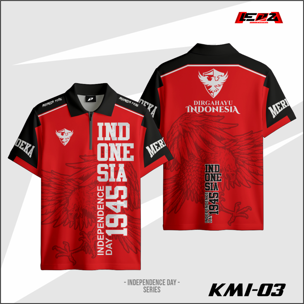 Kaos Jersey Kemerdekaan Kerah Resleting Baju Agustusan Independence Day 1945 Nineteen Forty Five Ful
