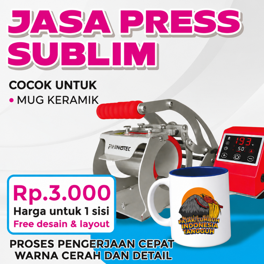 Jasa custom cetak desain logo sublime pres high quality cocok untuk mug