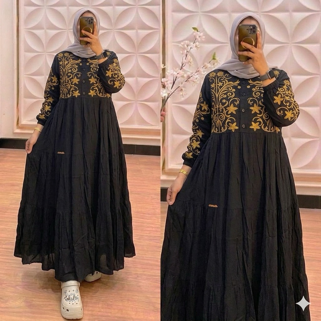 Gamis salvina rayon hitam putih viral
