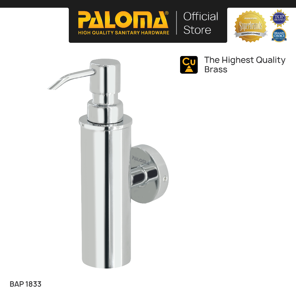 PALOMA BAP 1833 Dispenser Sabun Shampoo Cair Tempat Botol Pump Dinding Brass Kuningan Chrome Krom