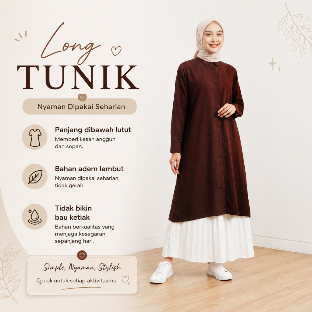 alwaqia Long Tunik Rayon Premium Tunik Santri Panjang dibawah Lutut