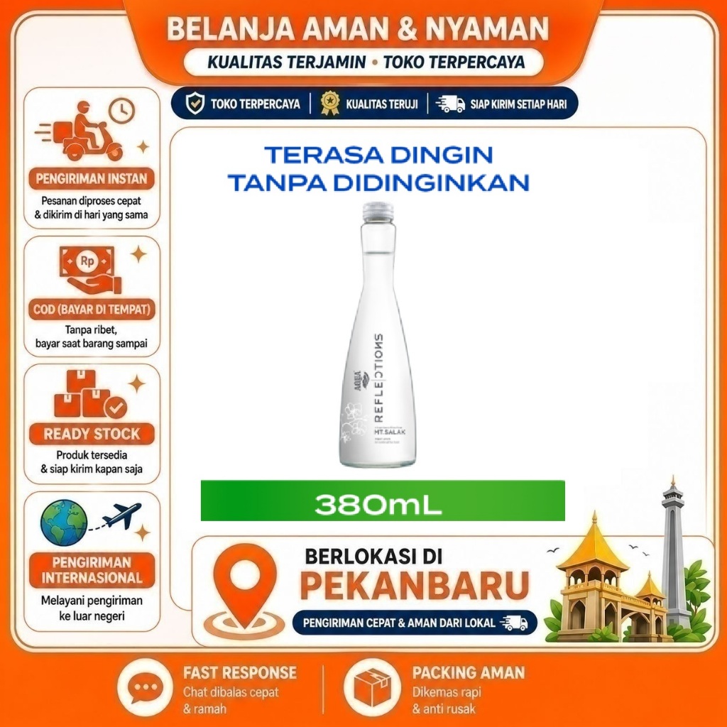[SDW] pekanbaru/380ml Aqua Mineral Reflection Air Minum Minuman Kemasan Botol Kaca Drink Water Halal