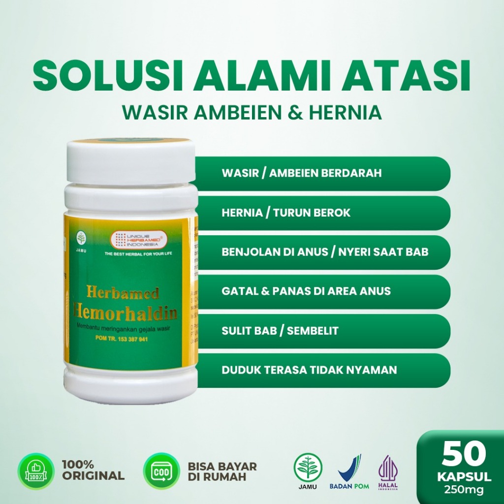 Herbamed HEMORHALDIN - Obat Herbal Hernia Turun Berok Wasir Ambeien Sudah BPOM | Obat Wasir Hemoroid