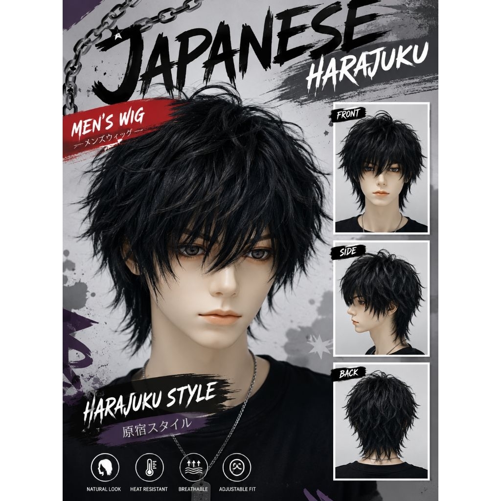 Wig Cowok Rambut Palsu Pria jepang Model Harajuku Style jepang Tampan Kekinian