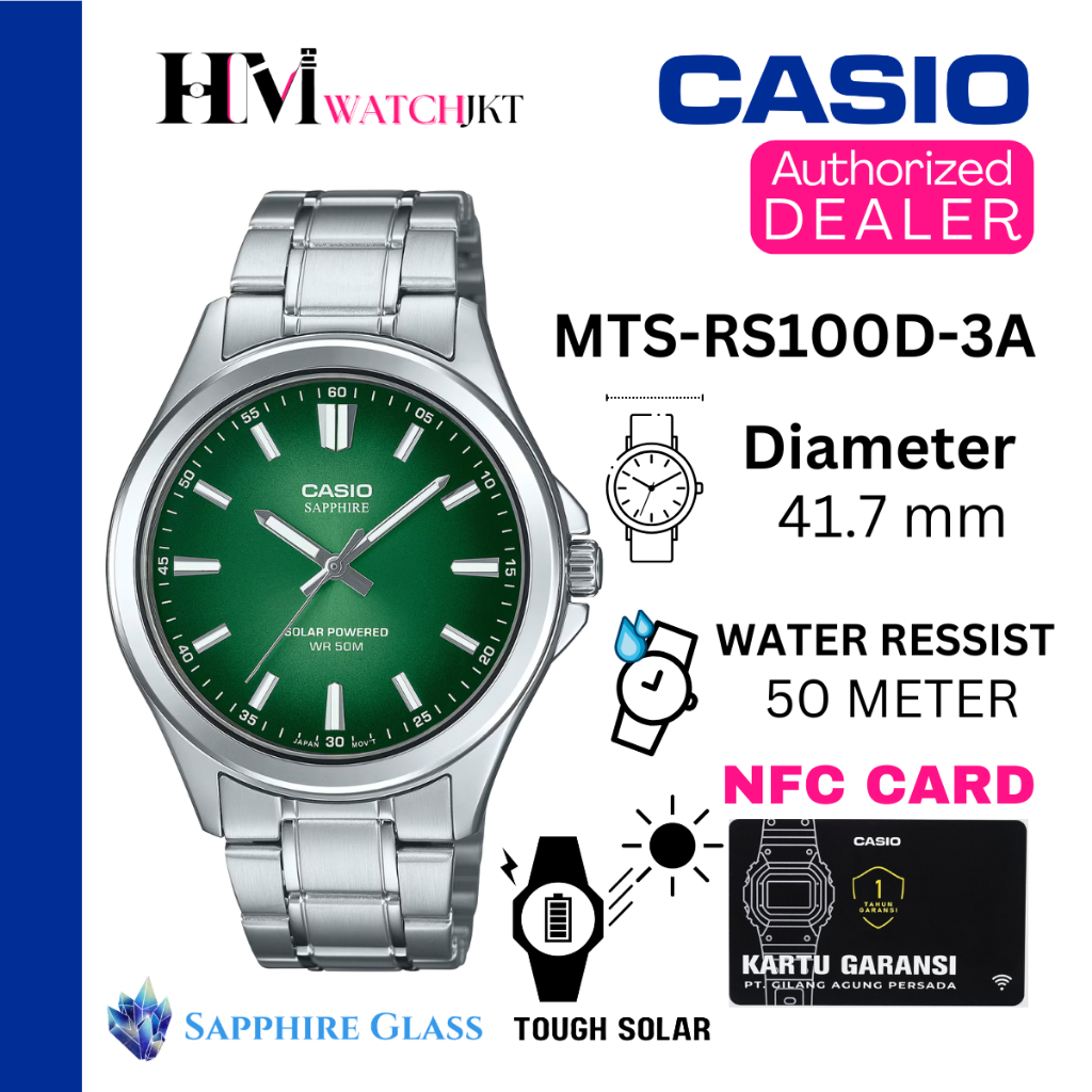 CASIO MTS-RS100D-3AVDF Jam Tangan Pria Original Analog Rantai Antiair Sapphire MTS-RS100D-3AV MTS-RS