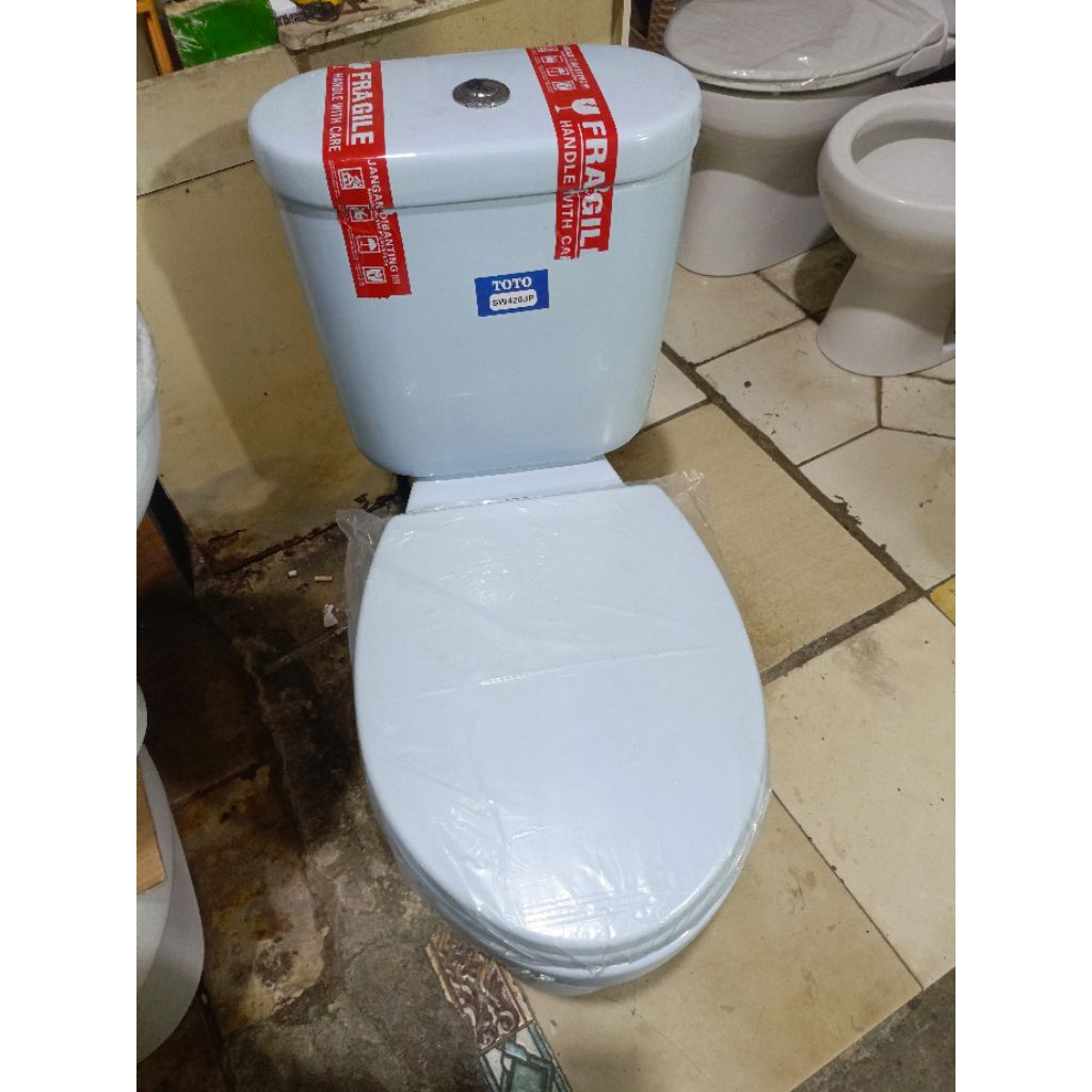 closet duduk merek TOTO cw420 warna biru muda