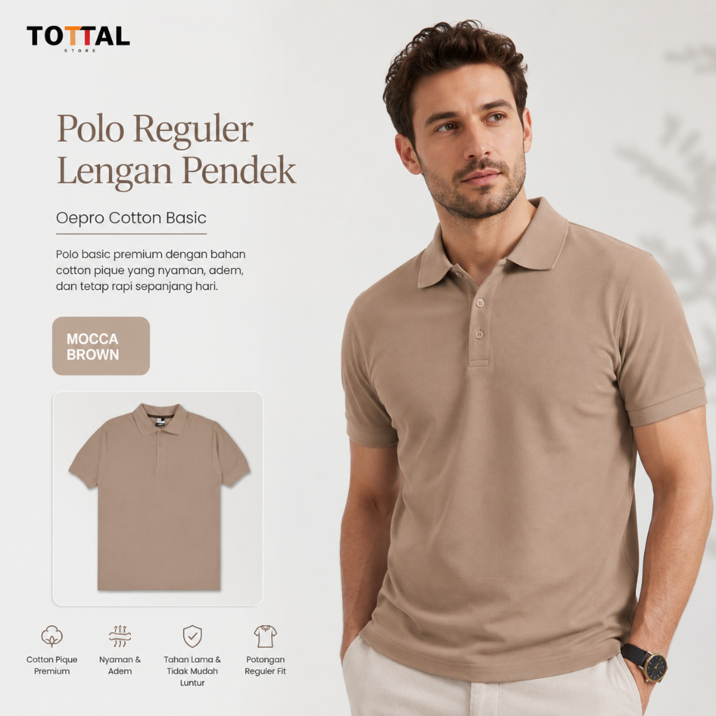 Kaos Polo Premium | Kaos Kerah Premium | Polo shirt | Full Katun | Mocca Brown | Tottal
