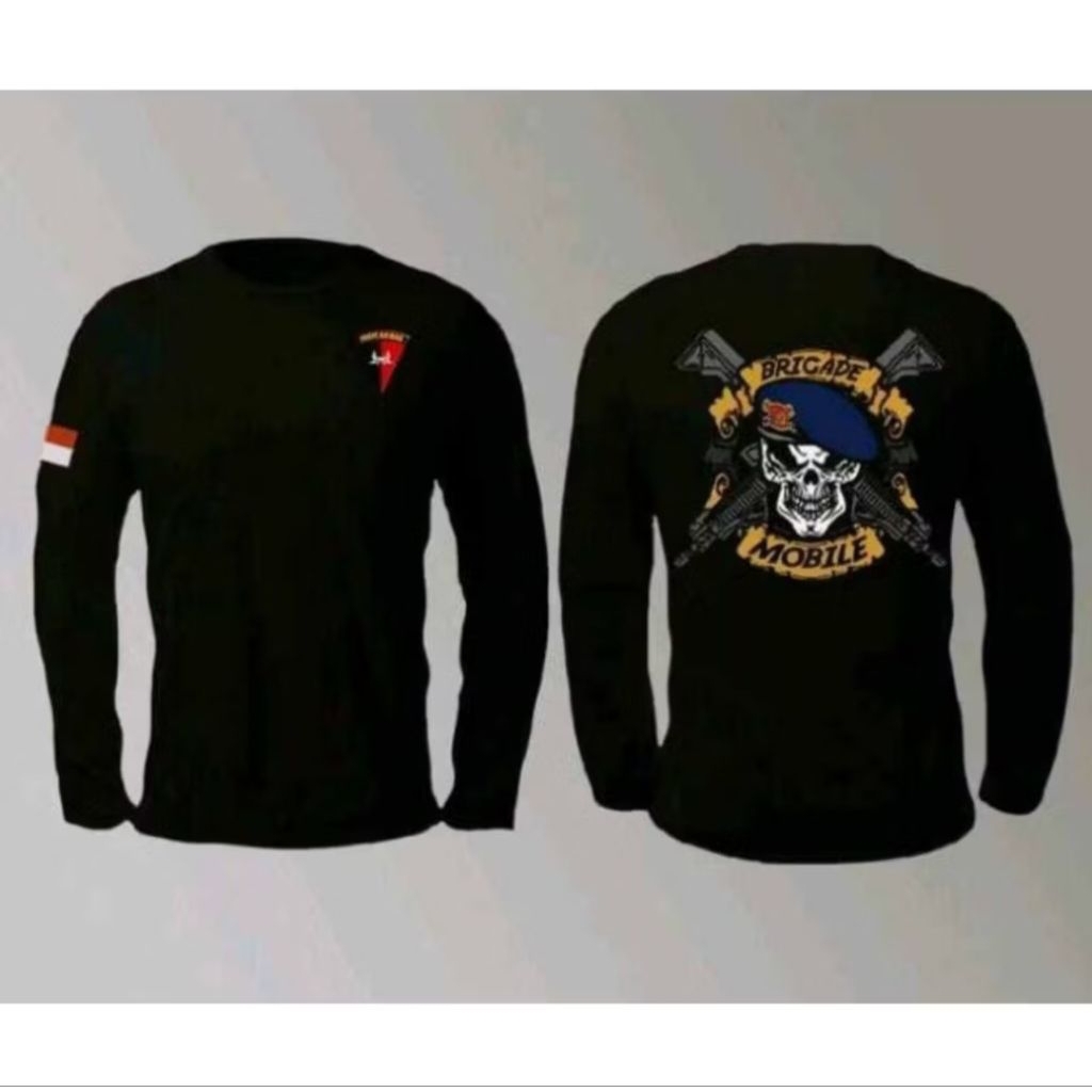 KAOS LENGAN PANJANG BRIGADE MOBILE MOTIF KUNING TENGKORAK X LARAS PANJANG