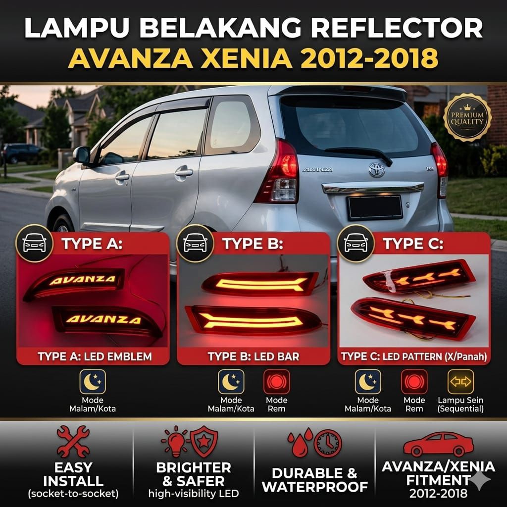 LAMPU BEMPER BELAKANG REFLECTOR MOBIL ALL NEW AVANZA XENIA 2012-2018 RUNNING