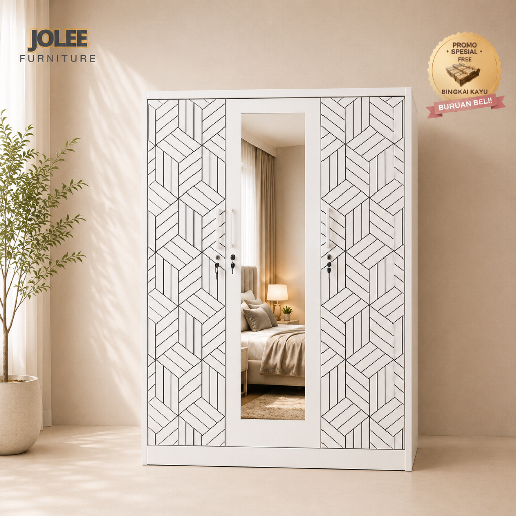 JOLEE Lemari Pakaian Besi Cermin Full Body