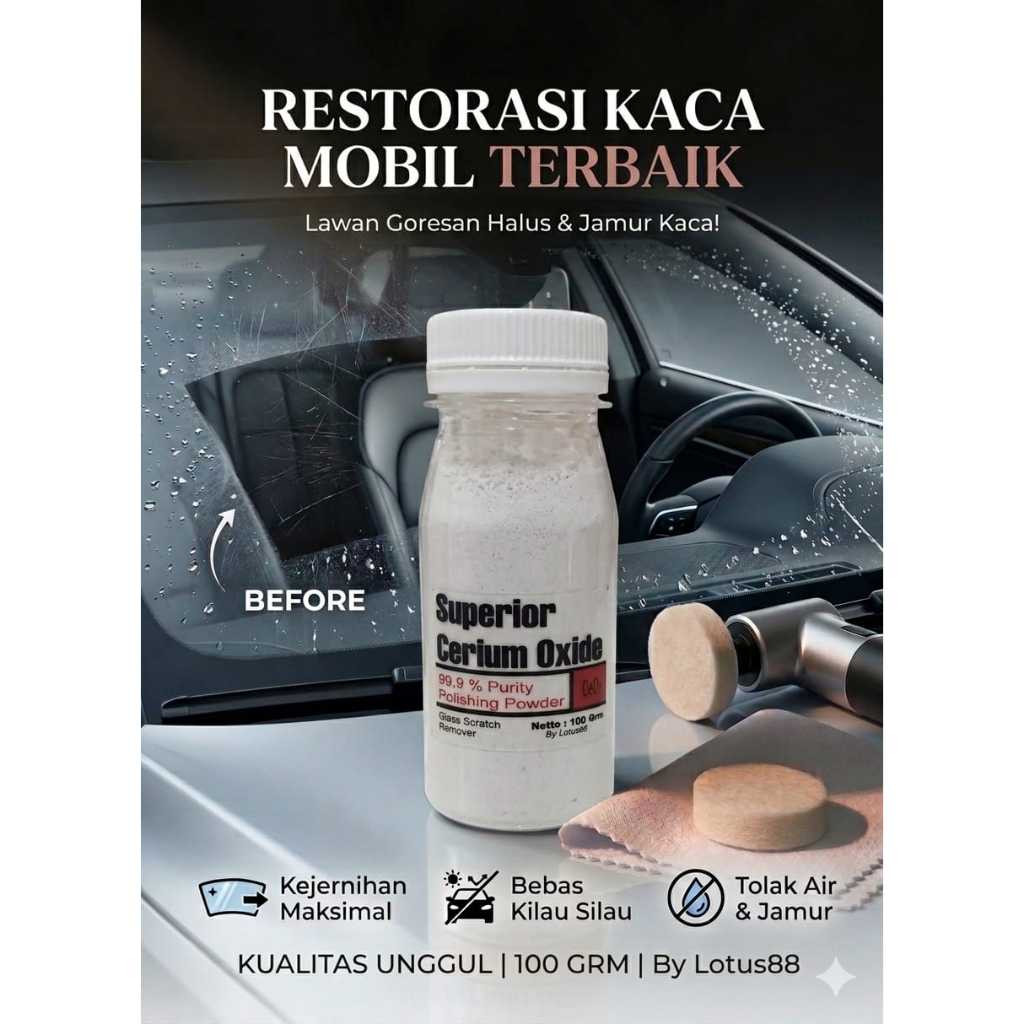 CERIUM OXIDE PUTIH Serbuk Poles Kaca Menghilangkan Jamur Baret 100gr